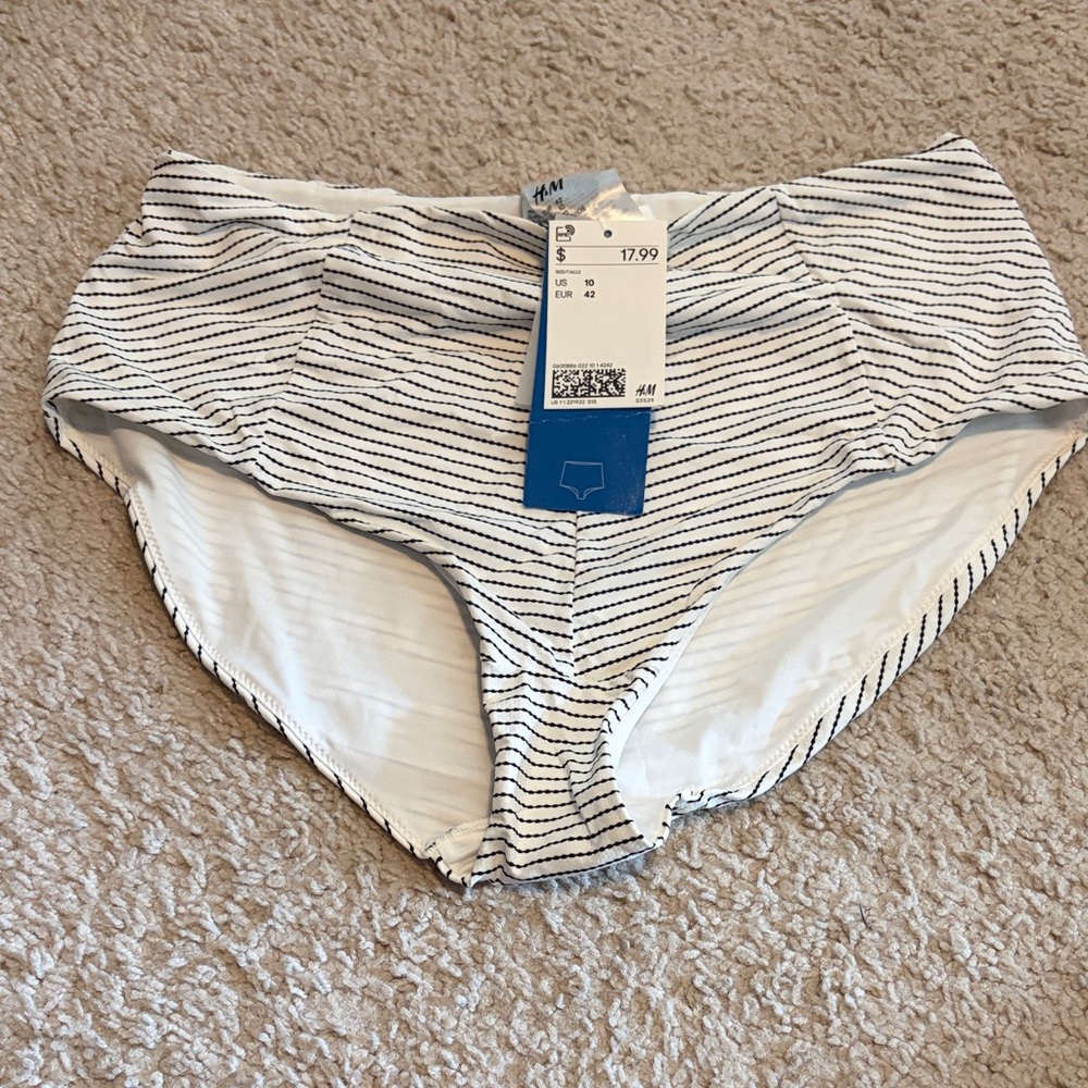H&M White Bikini Briefs with Thin Navy Stripes